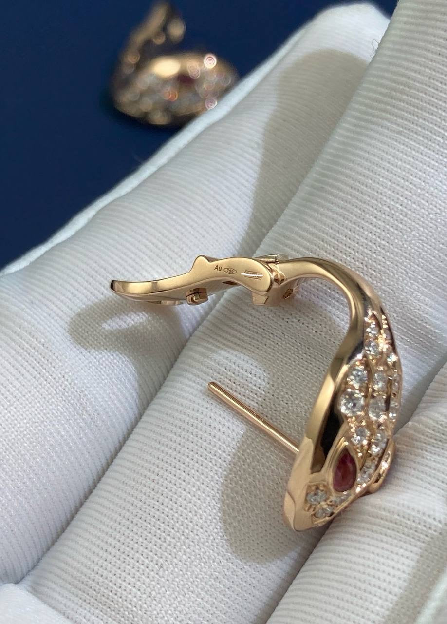Serpent diamond earrings with Rubellites