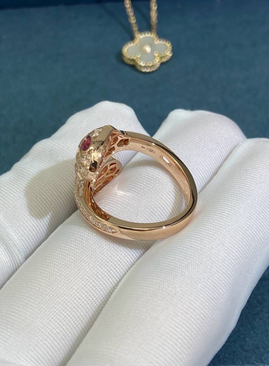 Serpent double head diamond ring with Rubellites