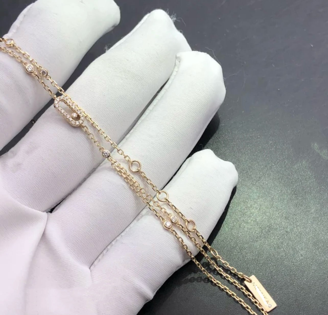 Mssk uno hand chain bracelet with diamonds