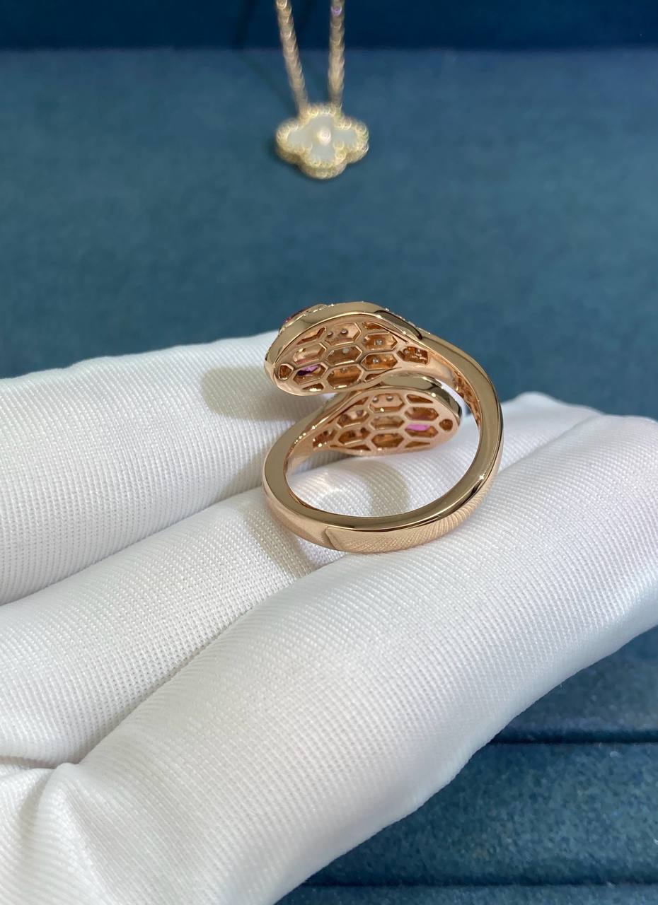 Serpent double head diamond ring with Rubellites