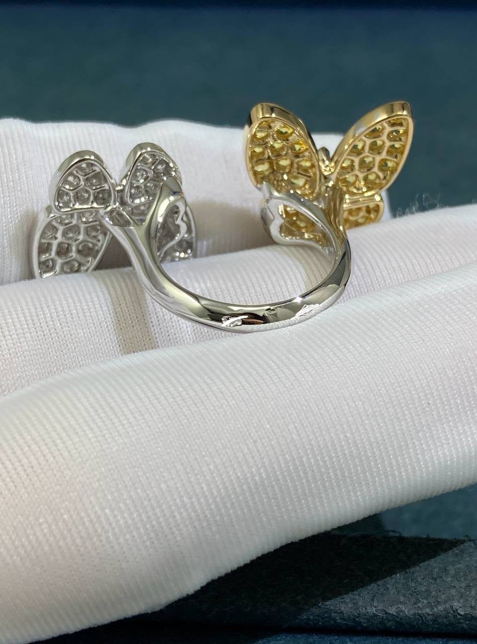 VC two Butterflies ring with Yellow sapphires and diamonds