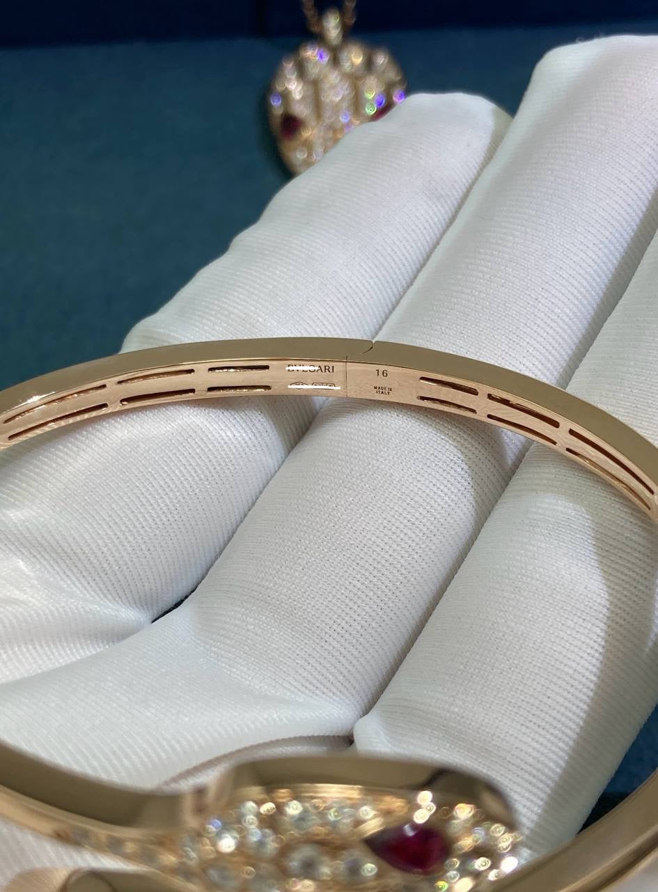 Serpent double head diamond bracelet with Rubellites