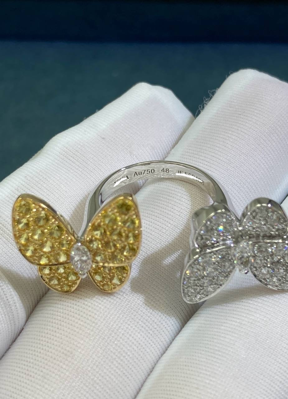 VC two Butterflies ring with Yellow sapphires and diamonds