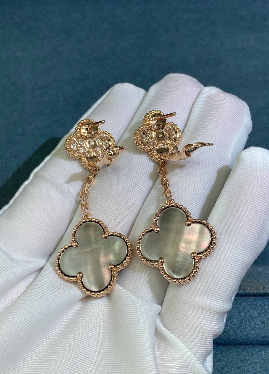 Pendientes VC con nácar gris y diamantes