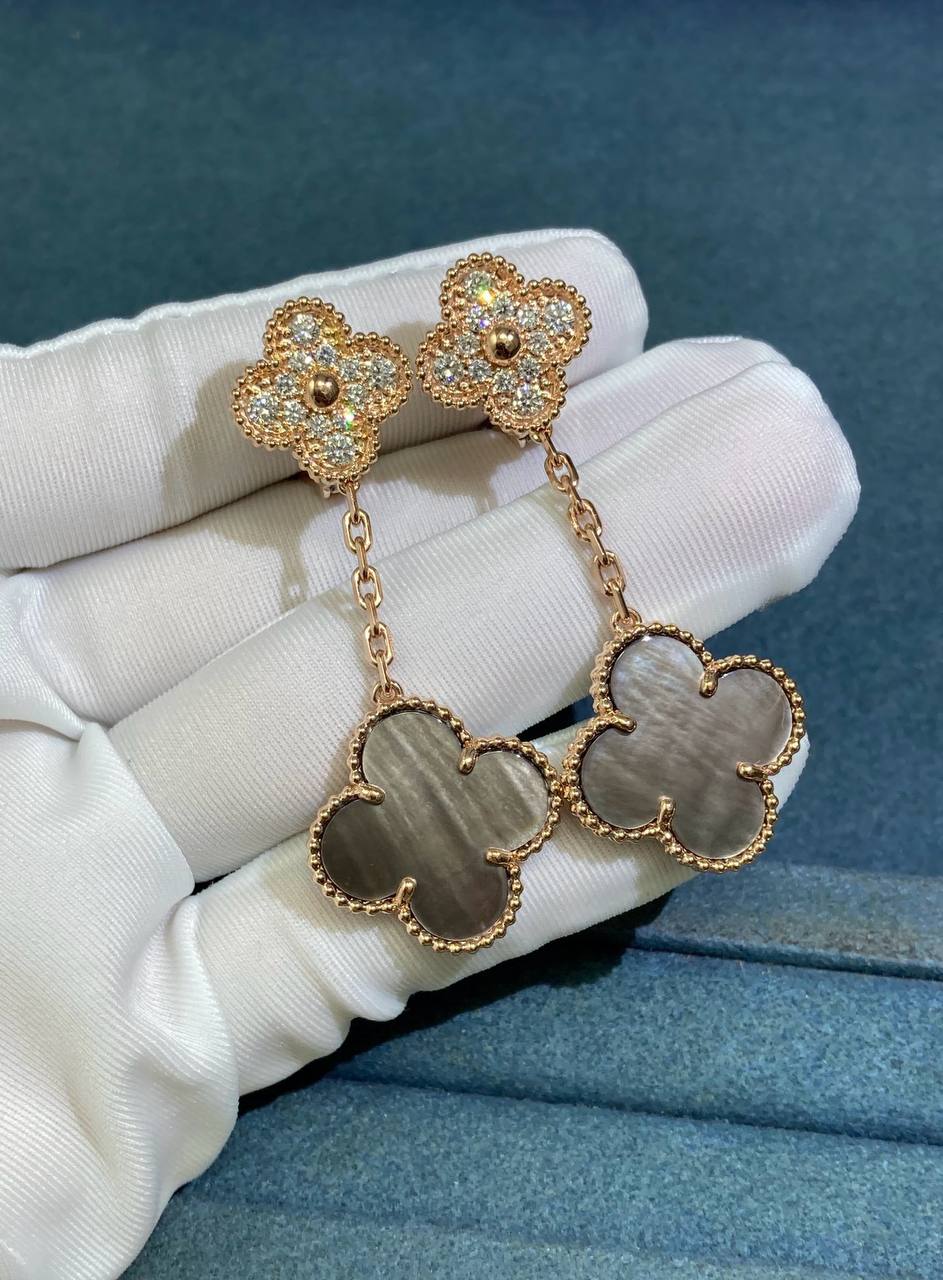 Pendientes VC con nácar gris y diamantes