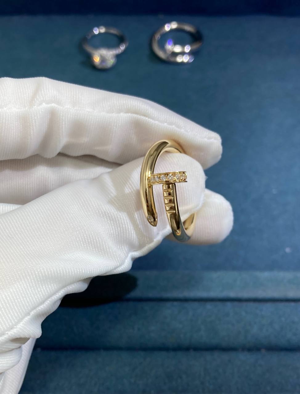 Nail Inspired ring with diamonds