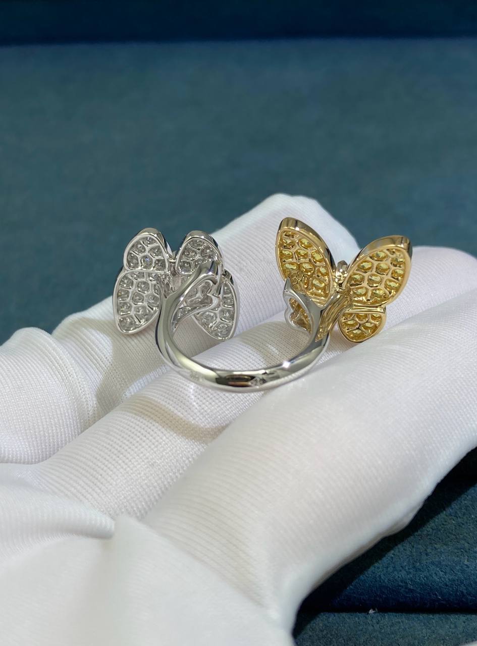 VC two Butterflies ring with Yellow sapphires and diamonds