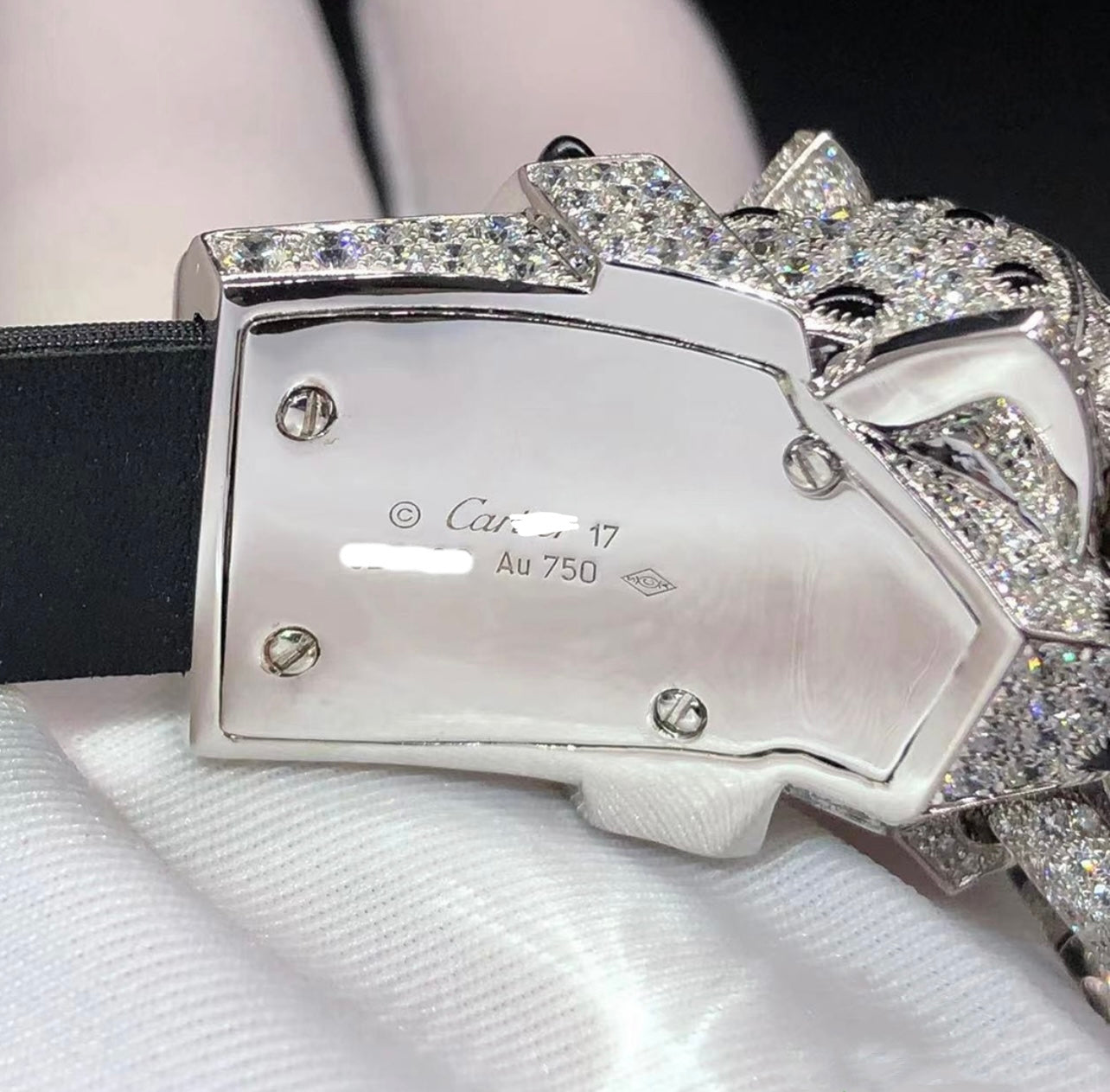 Panther fabric strap bracelet full pavé