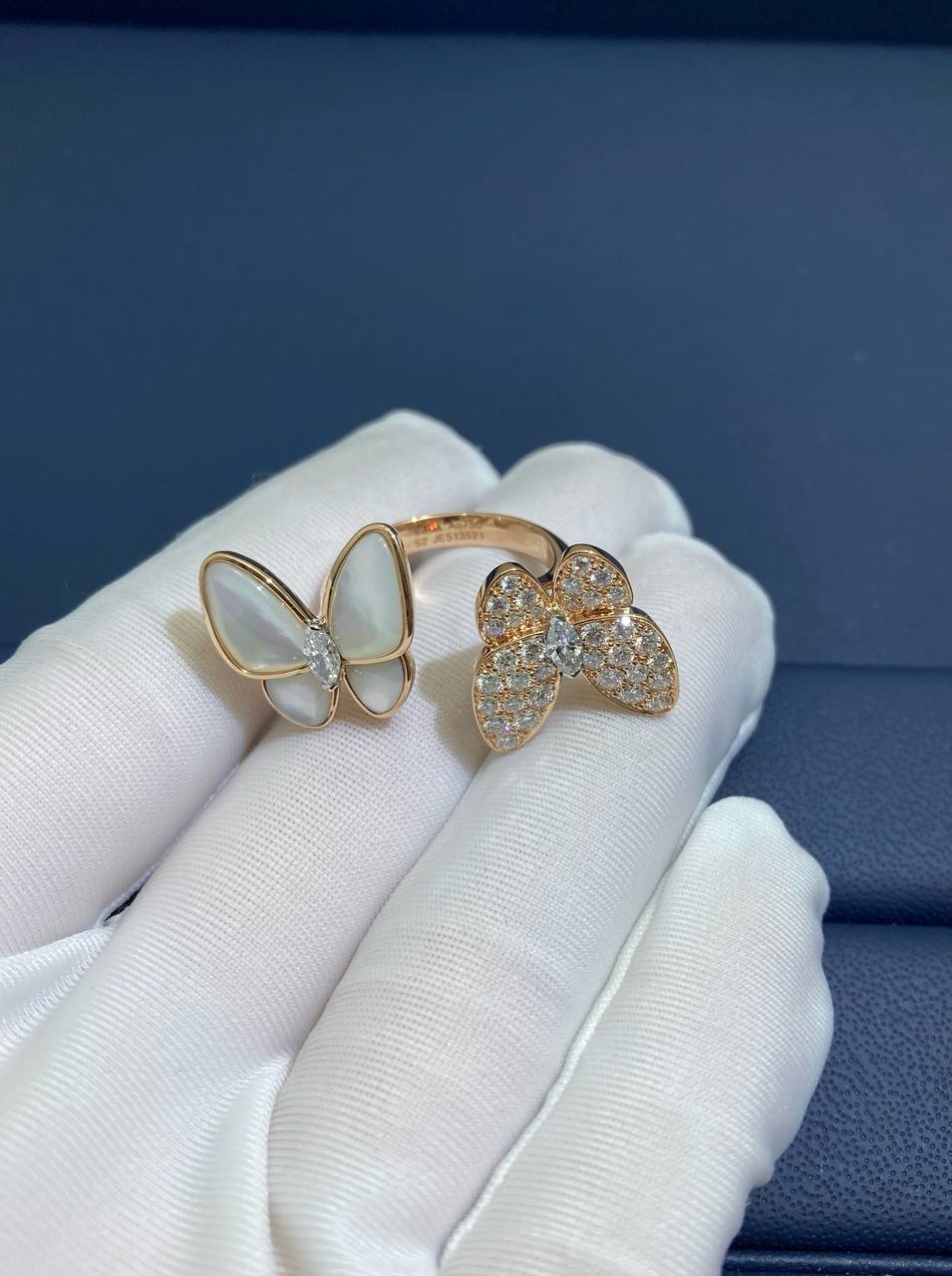 VC two Butterflies ring with Mother of Pearl and diamonds