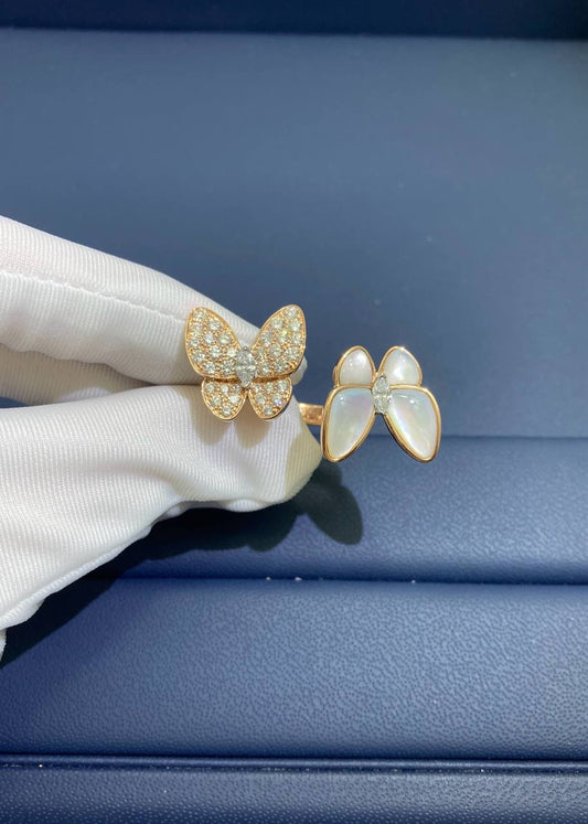 VC two Butterflies ring with Mother of Pearl and diamonds