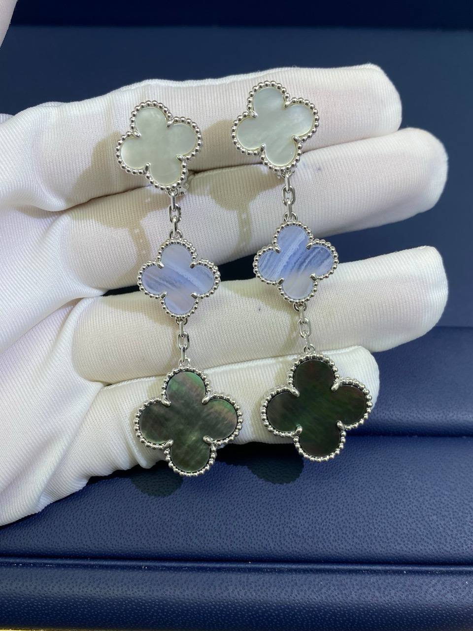 VC 3 motif Mother of Pearl and Chalcedony earrings