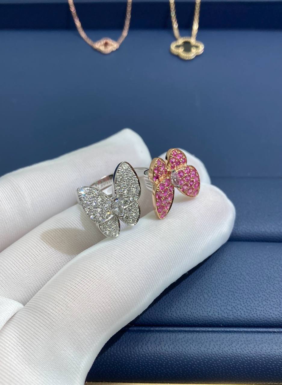 VC two Butterflies ring with Pink sapphires and diamonds