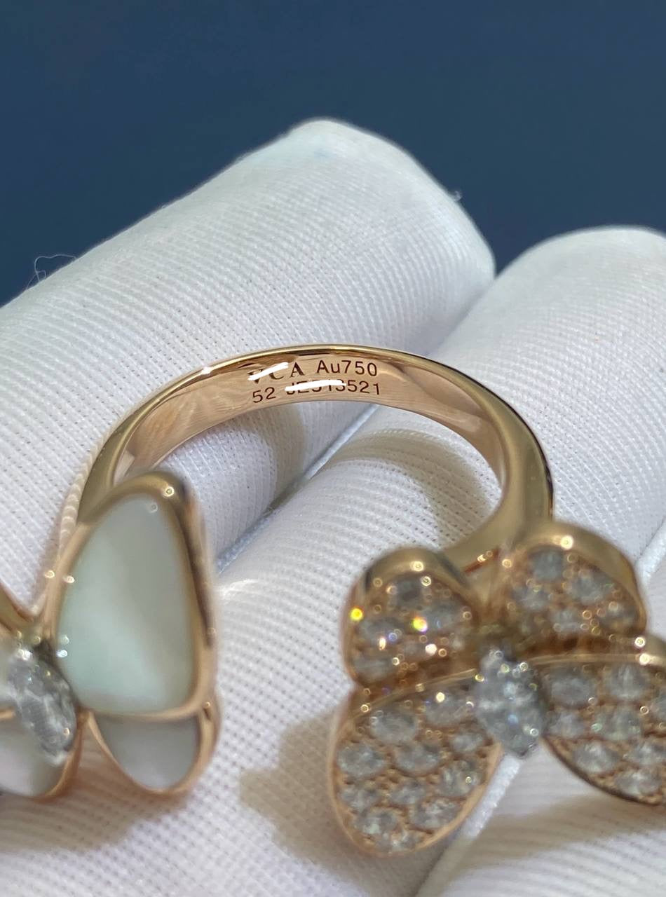 VC two Butterflies ring with Mother of Pearl and diamonds