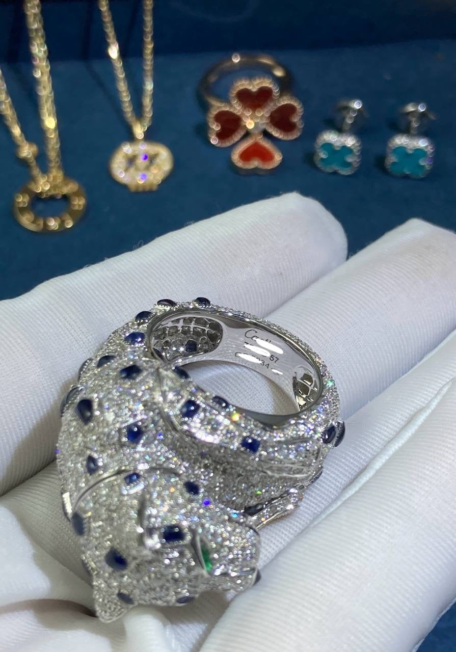 Panther movable head full pavé diamond ring