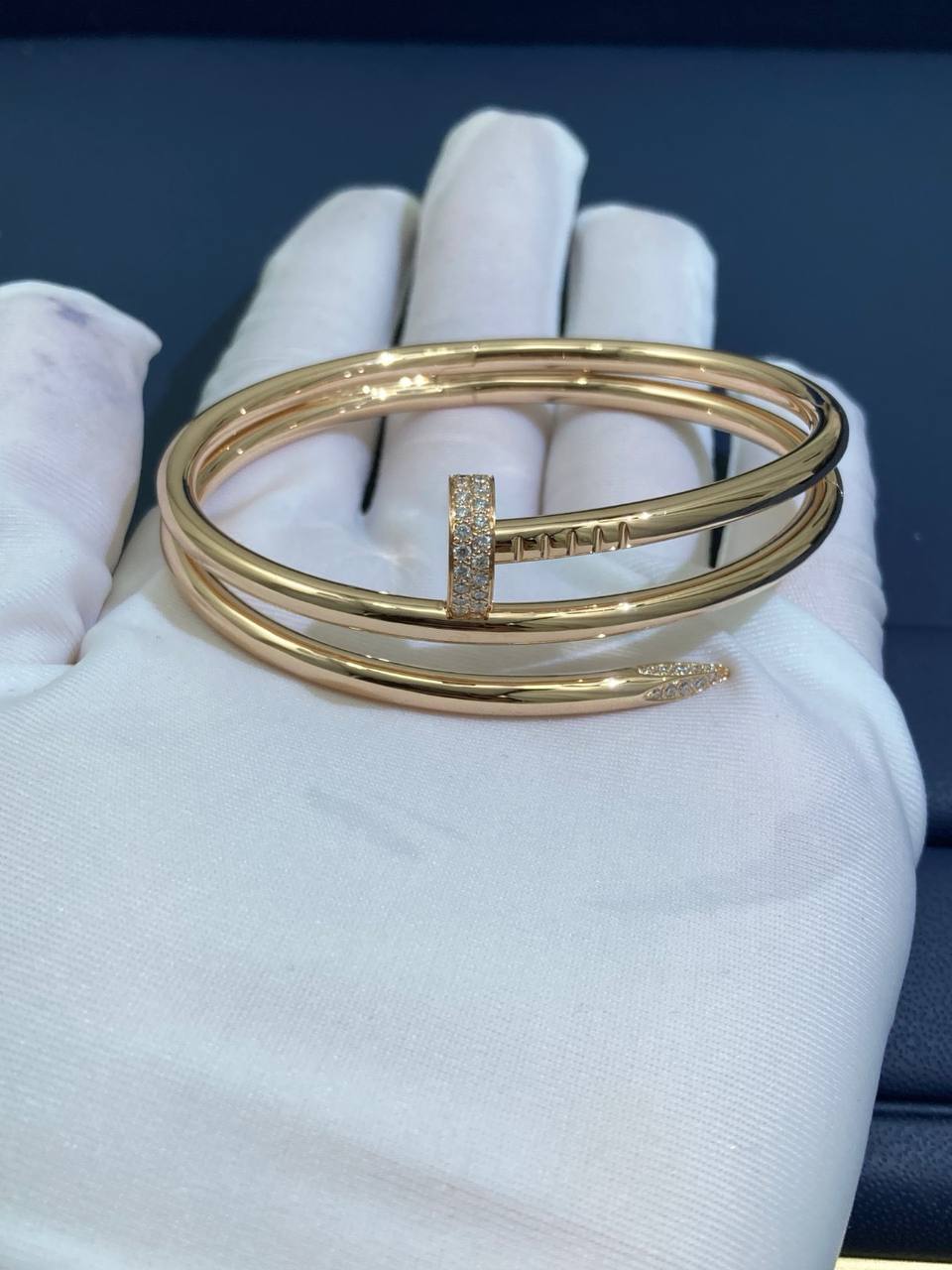 Nail Inspired double row bracelet with diamonds