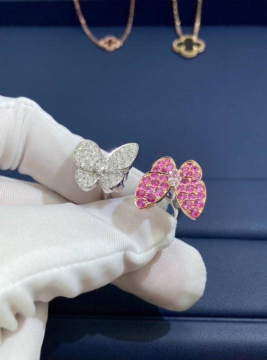 VC two Butterflies ring with Pink sapphires and diamonds