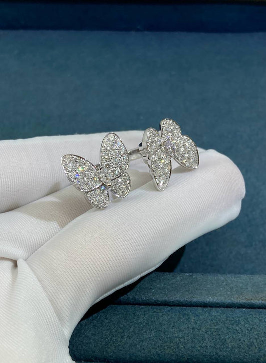 VC two Butterflies ring with full pavé diamonds