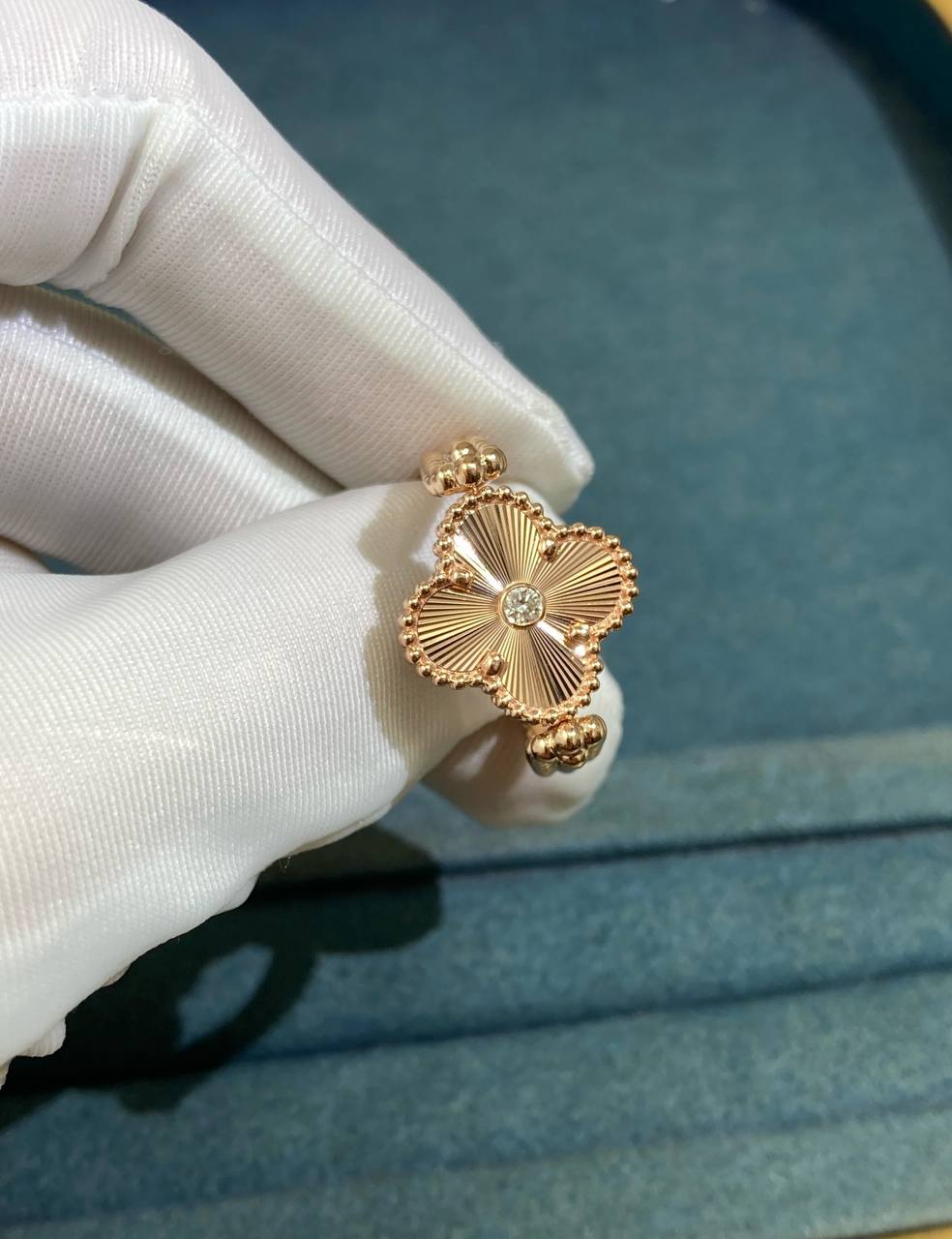 VC Guilloché Reversible ring with Carnelian and one diamond