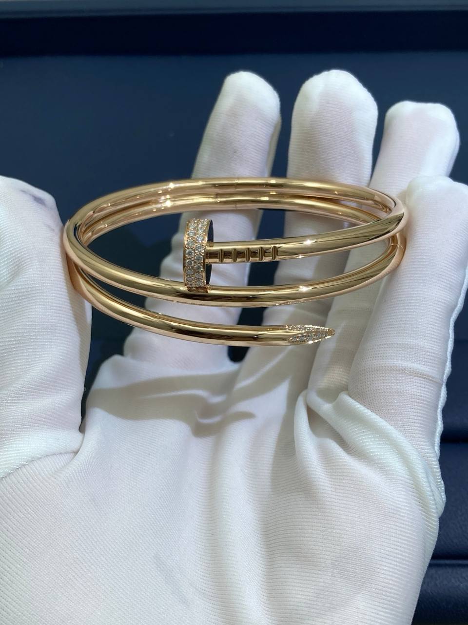 Nail Inspired double row bracelet with diamonds