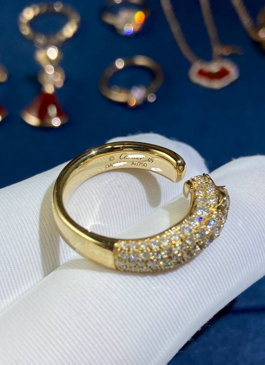 Panther half pavé diamond ring Small model