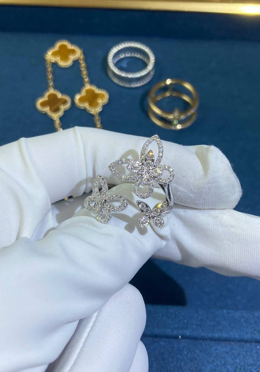 Grf full pavé triple butterfly ring