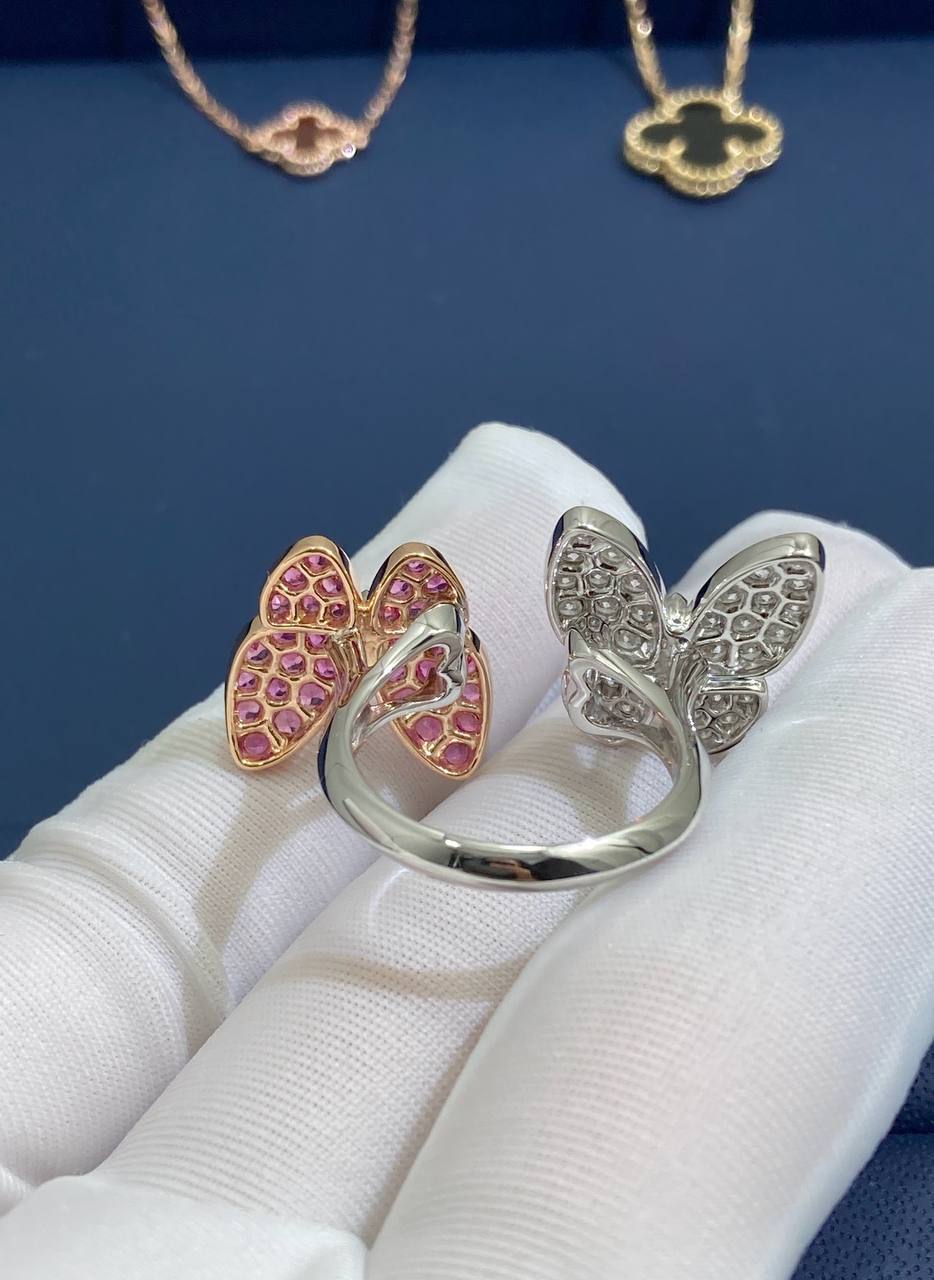 VC two Butterflies ring with Pink sapphires and diamonds