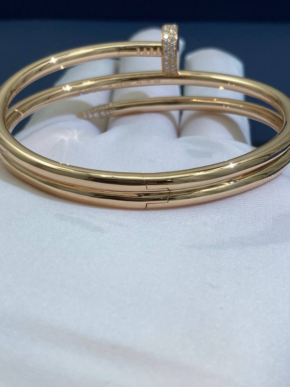 Nail Inspired double row bracelet with diamonds