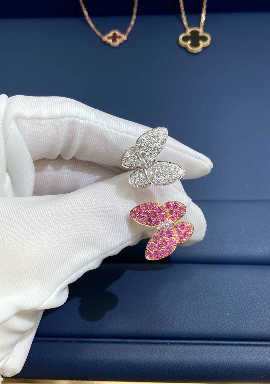 VC two Butterflies ring with Pink sapphires and diamonds