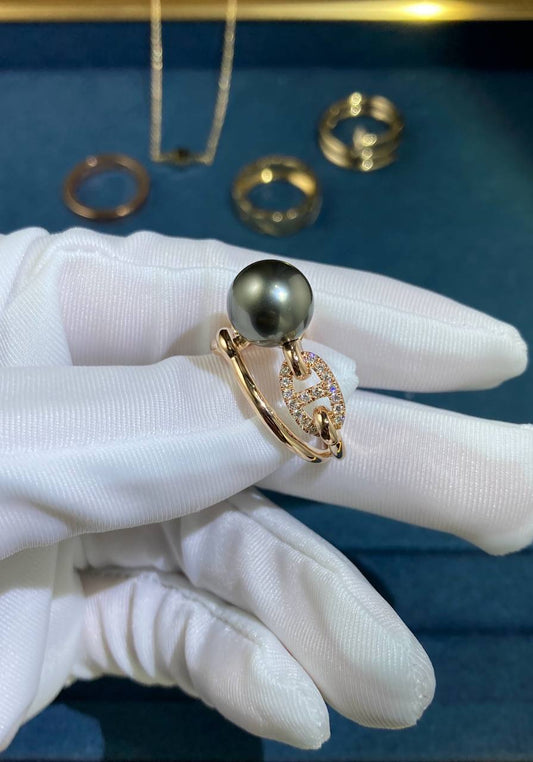 Albertn Pearl double ring with diamonds