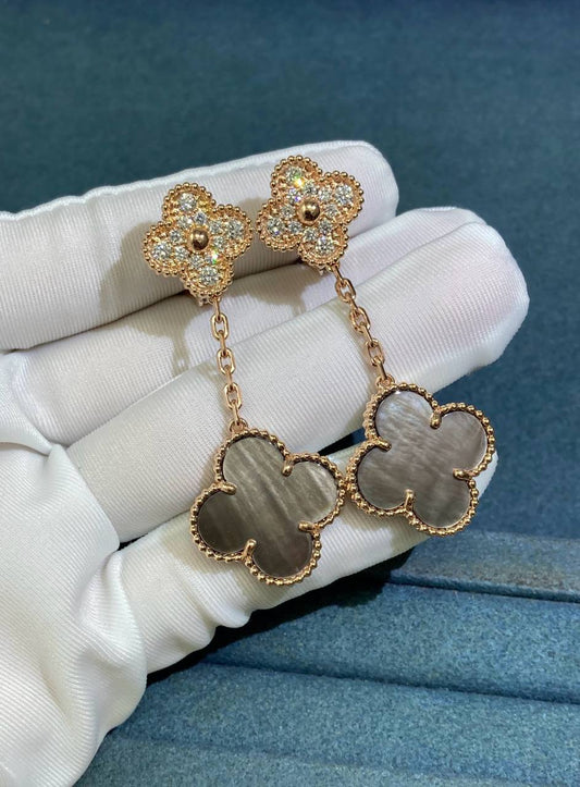 VC earrings with grey Mother-of-Pearl and diamonds