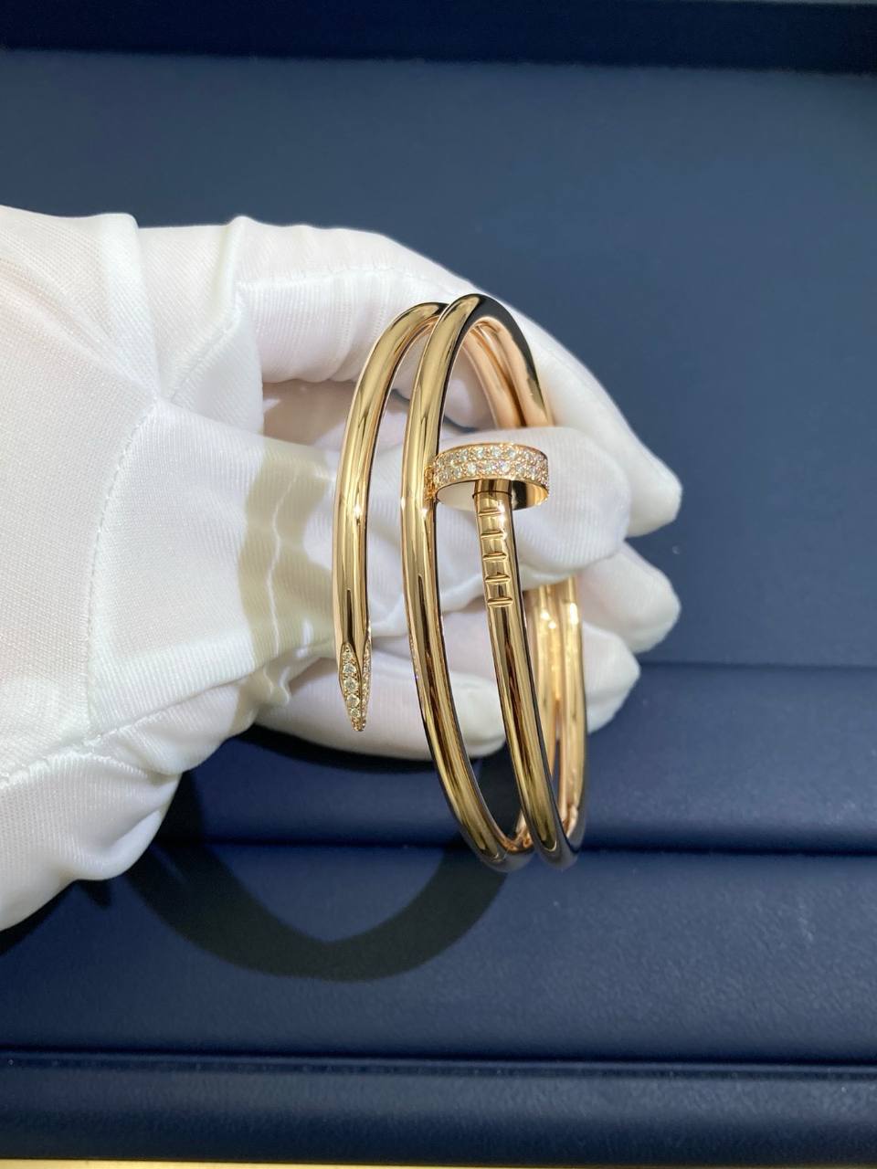 Nail Inspired double row bracelet with diamonds