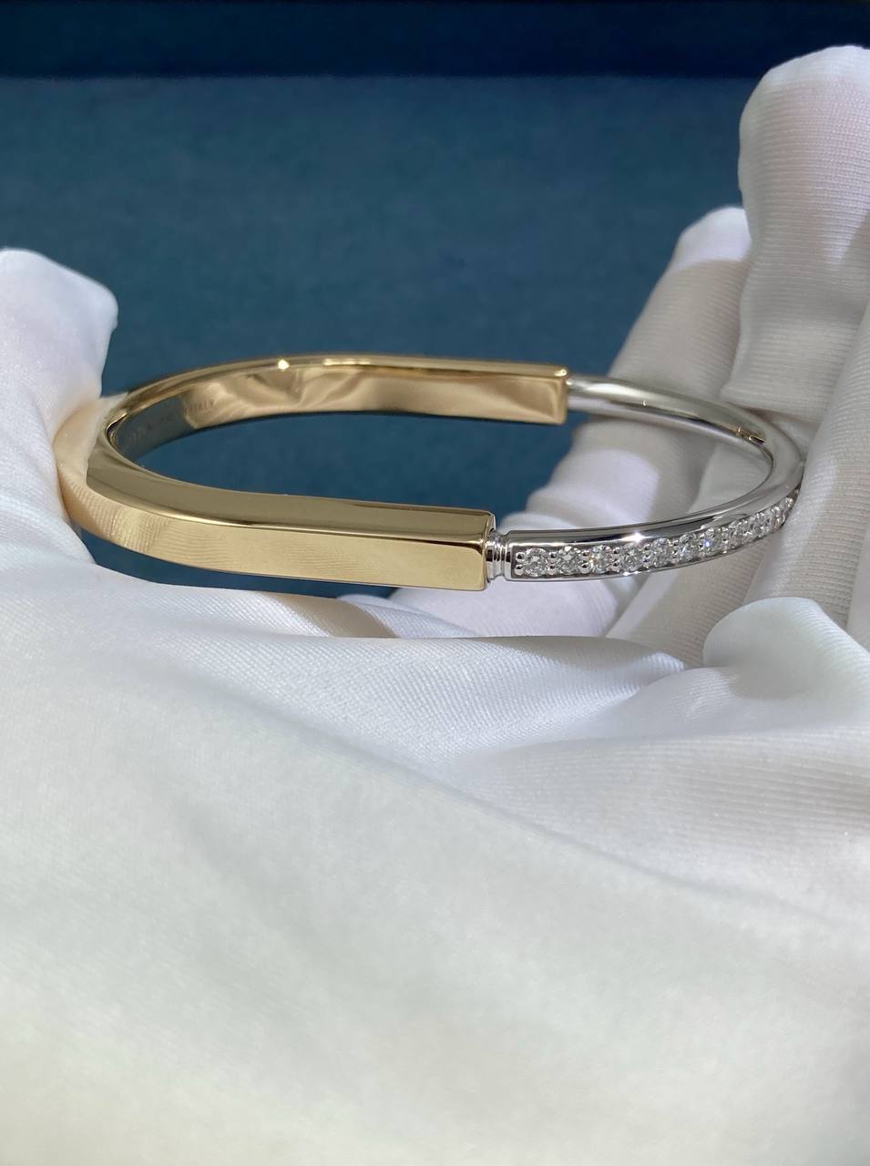 TC Lock Bangle bracelet with Half Pavé diamonds