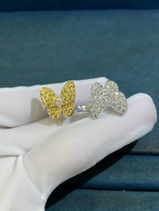 VC two Butterflies ring with Yellow sapphires and diamonds