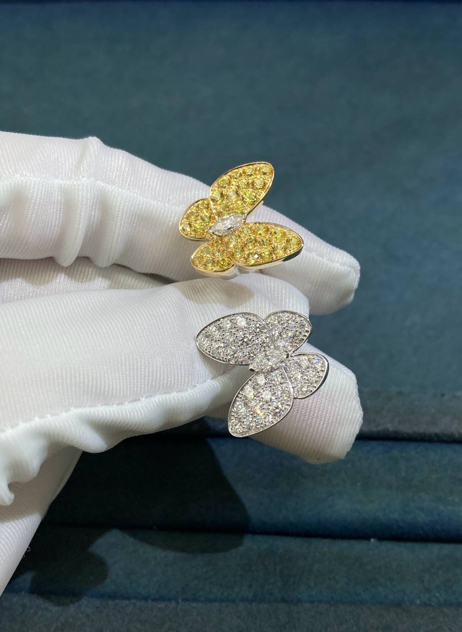 VC two Butterflies ring with Yellow sapphires and diamonds