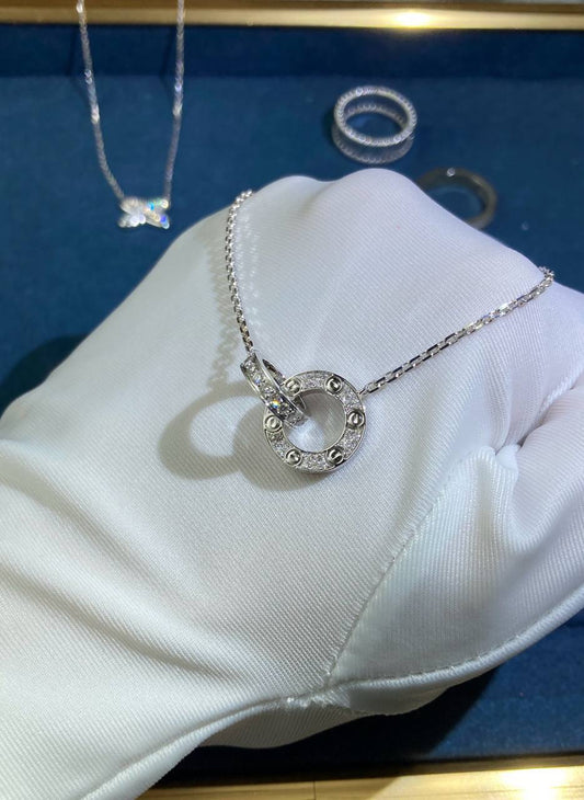 Love full pavé double ring chain pendant